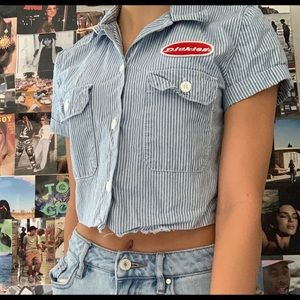 Blue and White Stripped Crop Top